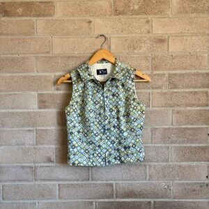 vintage 90s Shin choi silk geometric print zip front sleeveless top